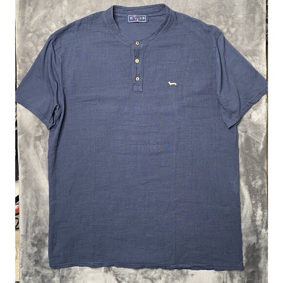 Harmont & Blaine Linen Cotton Shirt Men 4XL Blue Embroidered Logo Short Sleeve - Picture 1 of 8